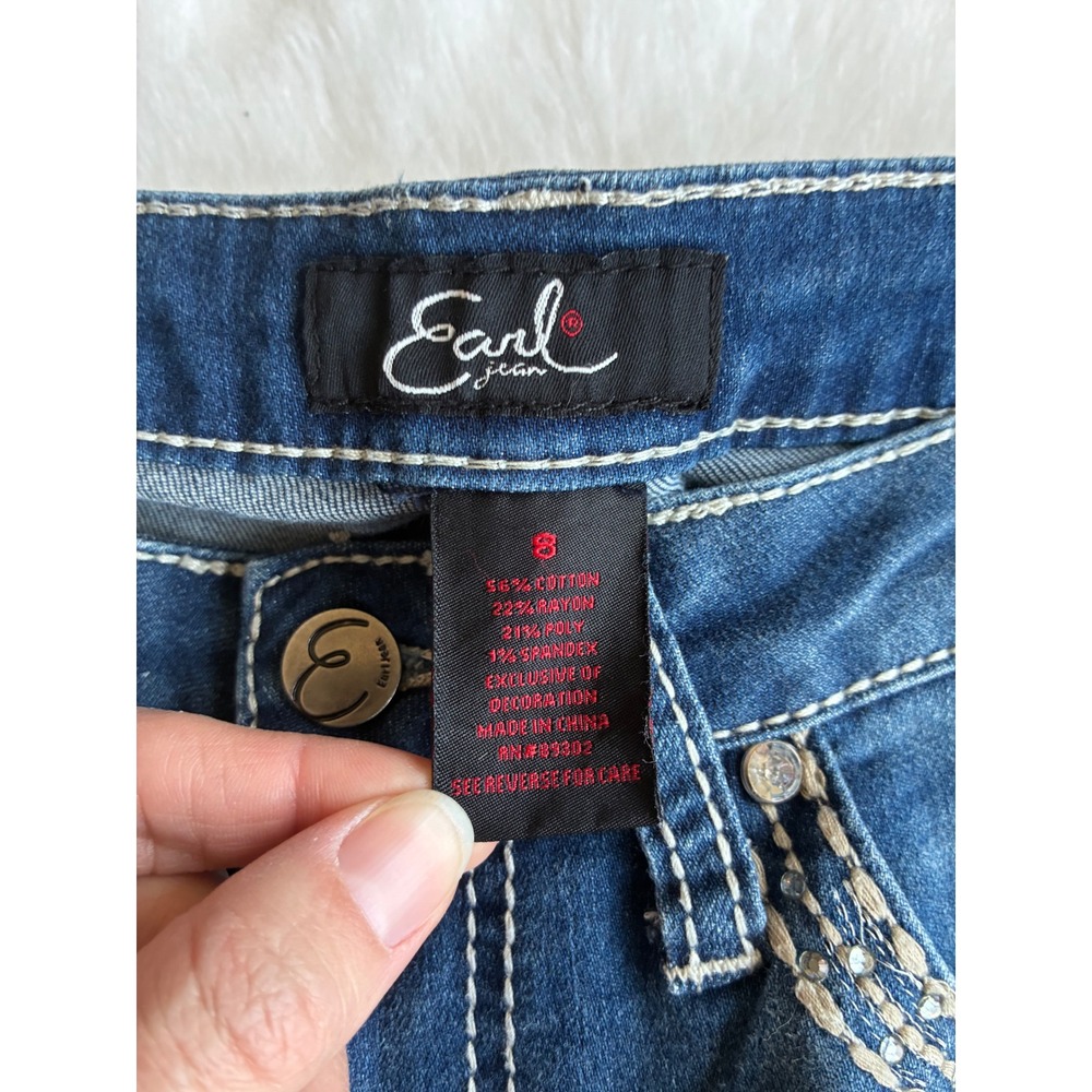 Earl Jean Women's Blue Denim Embellished Pocket Straight capri Leg Jeans Size 8 - Picture 6 of 8